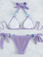 Sexy Halter Rings Ribbed Bikini 2025 Female Swimsuit Women Swimwear Two-pieces Bikini Set Brazilian Bathing Suit Swim Beach Wear