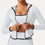 Women's Yoga Top Color-Block Zipper Stand Collar Bare Jacket Autumn Winter Outerwear Running Fitness Long Sleeve Coat