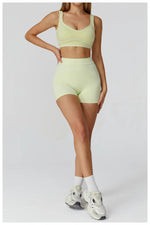Quick Dry High Waist Yoga Shorts Contrast Color Blocking Splicing Training Sports Pants Push Up Hip Lifting Fitness Yoga Shorts
