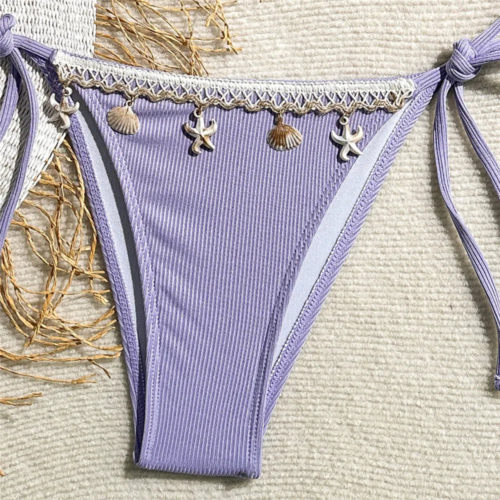 Shell Decoration Swimwear String Halter Bikinis Sets Micro Thong Sexy Swimsuit Women 2026 Bathing Suit Purple Triangle Bikini