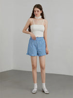 Women's Plaid Shorts Casual Loose Fitting Elastic Waist Shirred Ruffled Trim Short Pants Lounge Shorts