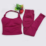 Women's Halter Top And Sports Leggings Gym Workout Set Two-Piece Pilates Clothes Yoga Outfits Impact Fitness Pants Set