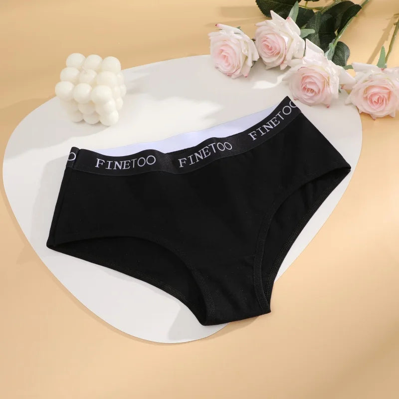 FINETOO 4Pcs Women'sCotton Panties Sexy Breathable Low WaistBriefs Letter Straps Underwear Soft Stretch Comfortable Lingerie