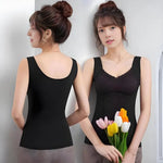 Warm Camisole Undershirts Sleeveless Thermal Tank Top for Women Fleece Lined Lace V Neck Base Layer with Built in Bra