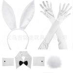 Easter Bunny Girl Cosplay 3-Piece Prop Set - Satin Headband Fluffy Rabbit Tail for Halloween Christmas