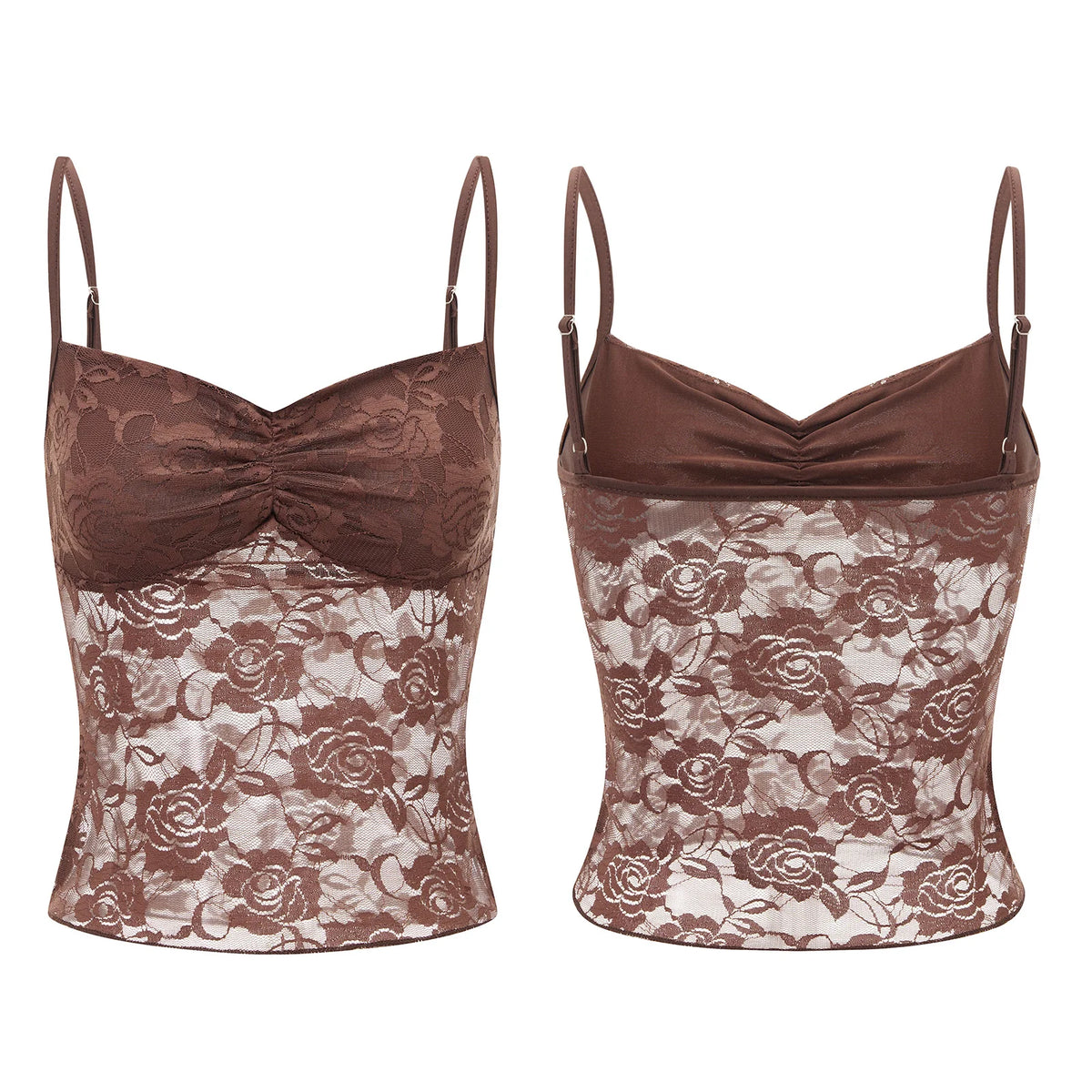 Women's Lace Cami Tops Sleeveless Ruched Front Solid Color Camisole Slim Fit Tank Tops Summer