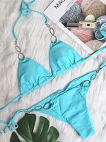 Sexy Rhinestone Bikini 2026 Women Solid Purple Metal Chain Swimsuit Brazilian Summer Beach Bathing Suit Luxury Thong Swimwear
