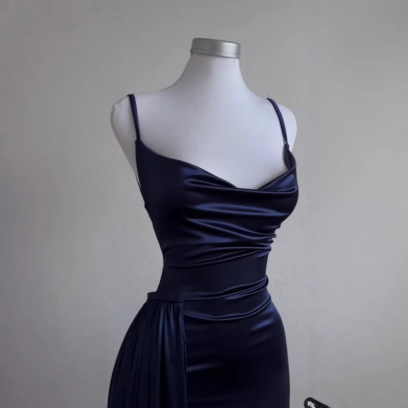 Y2k Hot Girls Pleated Spaghetti Strap Dresses Women Solid Color Sexy Backless Package Hip Slim Slit Long Dress Female Streetwear