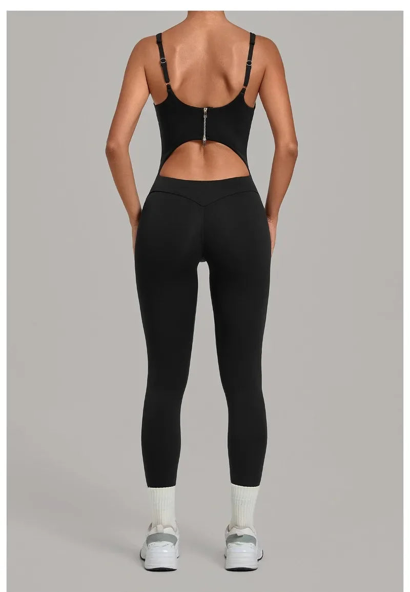 Women's Seamless Yoga Jumpsuits Sports Gym Fitness Backless Sleeveless Hip-lifting Pants One-piece Training Workout Bodysuits
