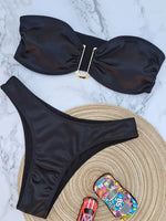 Shiny Bandeau Bikinis 2025 Strapless Bikini Female Swimsuit Women Swimwear Two-pieces Bikini Set High Cut Bathing Suit Swim Lady