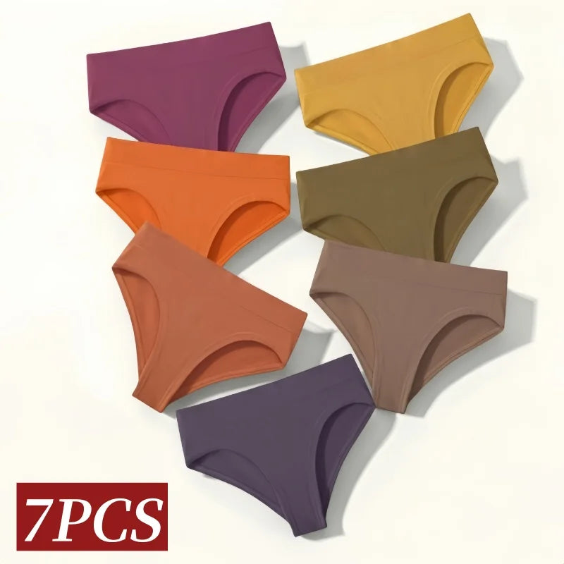 7Pcs/Set Panties Women Seamless Underwear High Rise Briefs Female Underpants Solid Color S-XXXL Sexy Lingerie Comfort Intimates