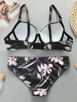 1 set High Quality Women's black bra Floral Print Bra and Panty Set Full Cup Support Elegant Summer StyleA2135