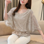 Summer Loose Lace Blouse Women 2025 Butterfly Sleeve Chiffon Shirt Woman Fashion Casual Floral White Shirt Tops Blusas 4073