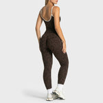 2Pcs Women Leopard Print Yoga Outfit Adjustable Strap Camisole Top High Waist Stretch Leggings Sports Pilates Workout Suit