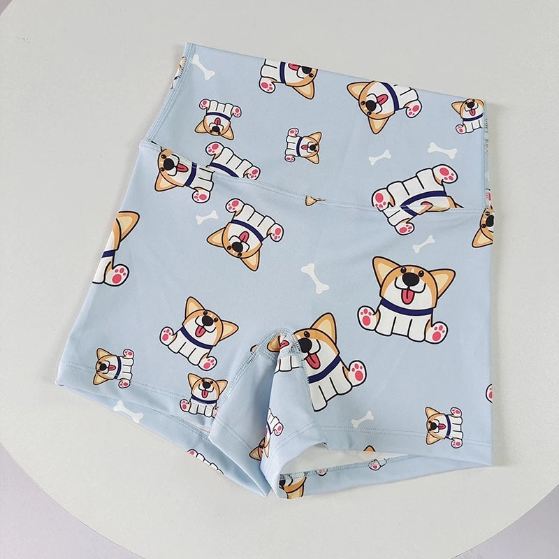 Women Dopamine Printed Quick Dry Yoga Shorts High Stretch Fitness Training Sports Shorts