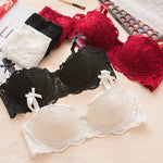 French Girl Lingerie Red Thin Hollowed Half Cup Bra SetSexy Tushy Xmas Gift Her Desire Temptation Lace Hip Out Holiday Season