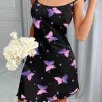 New Fashion Butterfly Print Nightgown for Women Black Star Chemise Short Spaghetti Strap Sleepwear Cute & Trendy Nightwear Hot