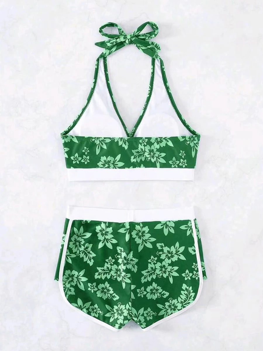 2026 Halter Sporty Bikinis Printed Swimsuit Women High Waist Shorts Swimwear Female Bathers Bathing Swimming Swim Suit Beachwear