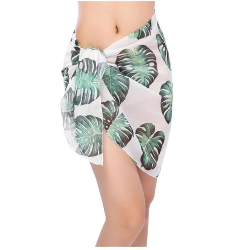 Women Bikini Cover-Ups Skirts Printed Chiffon Swimwear Pareo Scarf Swimsuits Cover-Ups Wrap Kaftan Sarong Beach Short Sexy Skirt
