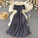 2025 Summer French Vintage Floral Dress Fashion Elegant High-Waisted Drawstring Vestidos Printed Fresh And Sweet Long Dresses