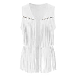 Women Tassel Fringe Vest Sleeveless Solid Waistcoat V Neck Open Front Cardigan Vintage Hippie Clothes Cowboy Cosplay Jacket