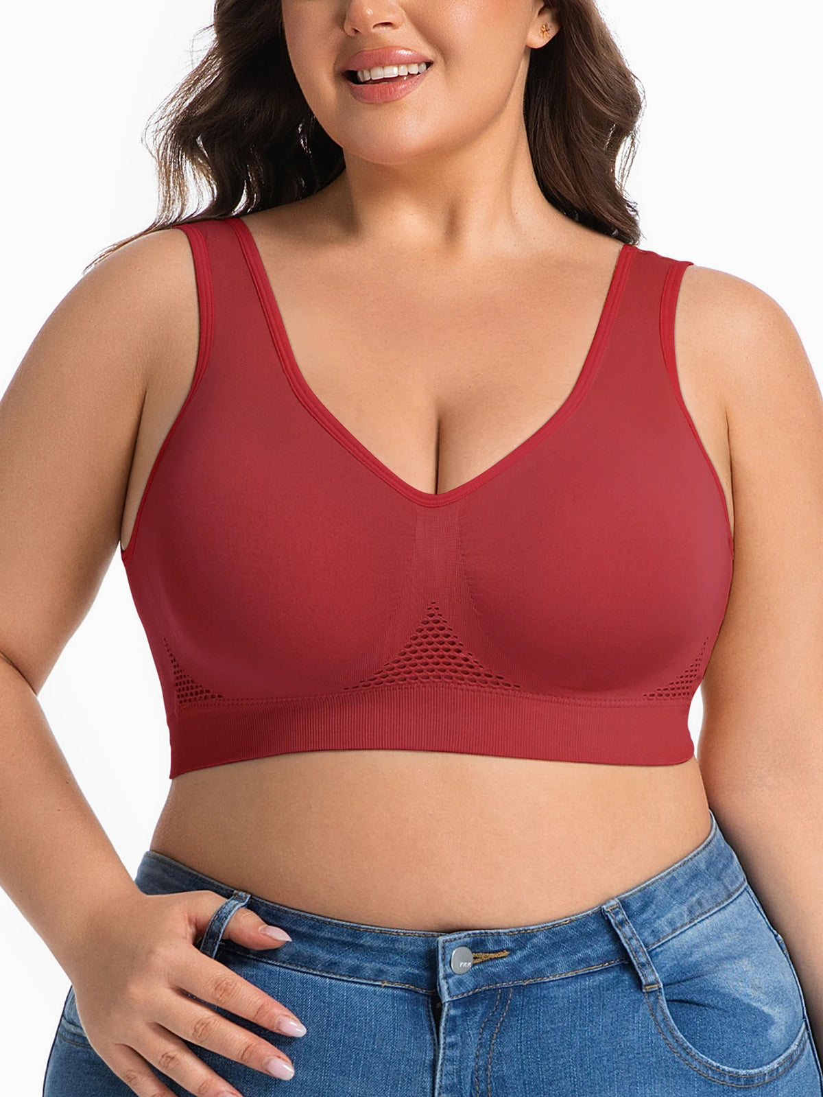 Women's Single Pack Plus Size Yoga Sports Bra, Breathable Hollow Mesh Back Closure Outer Wear Bra for Yoga Pilates All Seasons