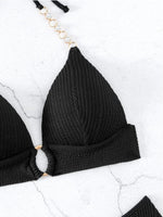 Push Up Ribbed Halter Bra Cup Bikini Female Swimsuit Women Swimwear Three-pieces Bikini Set Diamond Link Bathing Suit Swim Lady