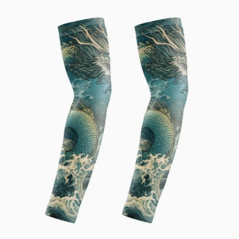 Ice Silk Tattoo Sleeve Men Women Summer Tattoo Sleeve UV Solar Arm Covers Cycling Cuff Quick Drying Cool Anti-Sunburn Arm Sleeve
