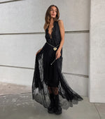 Sexy Deep V-neck Sleeveless Lace Dress Streetwear Women 2026 Backless Tunics A-line Party Dresses Long Maxi Robe Black White