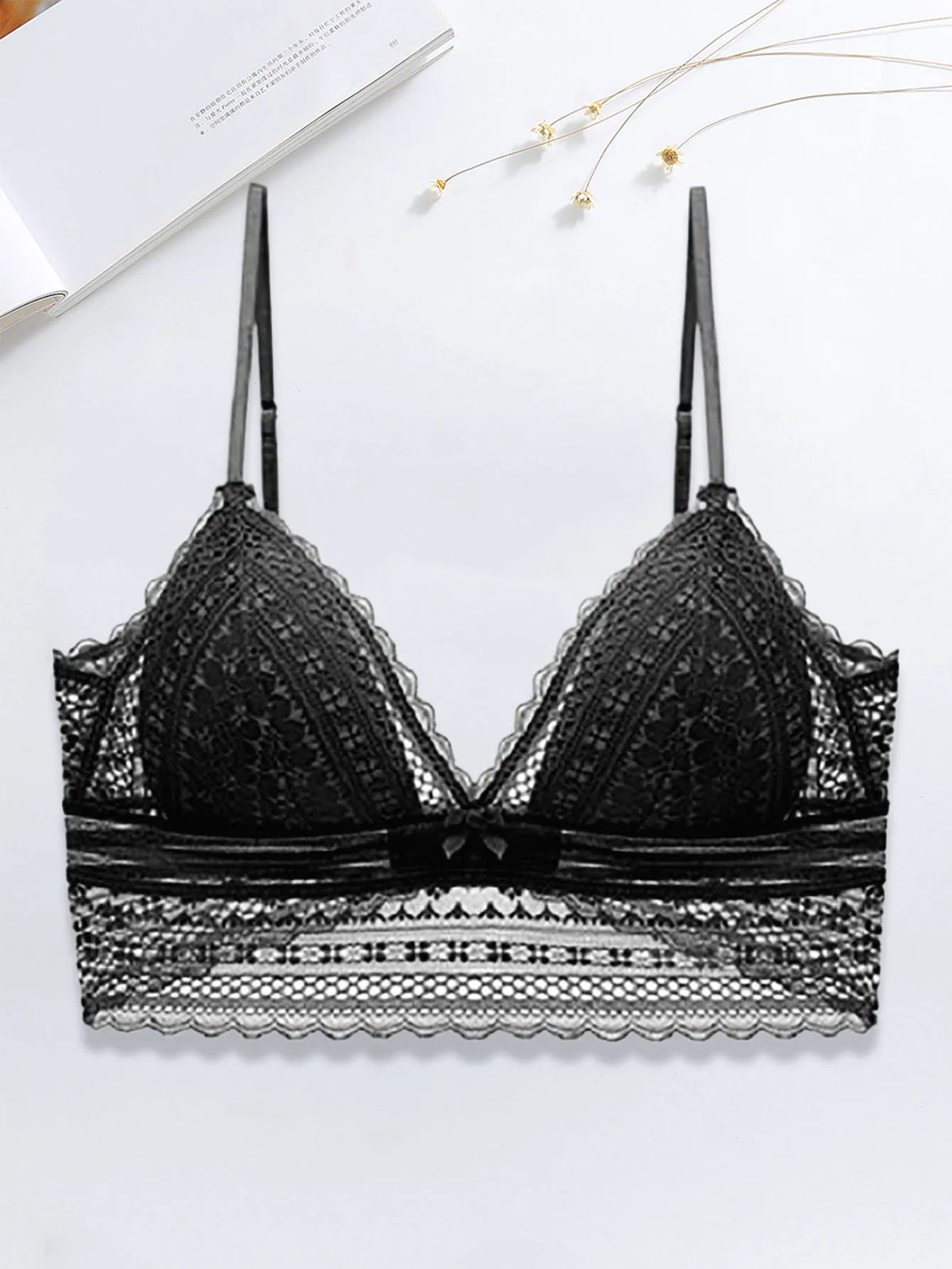 Low Back Bra for Women Deep V Low Cut Backless Bralette floral triangle wire free bralette French underwear
