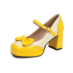 Plus Size 32-48 Sweet Lolita Patent Leather Mary Jane Shoes Women Gothic Square Toe Bow Tie Platform Chunky Heels Brogue Pumps