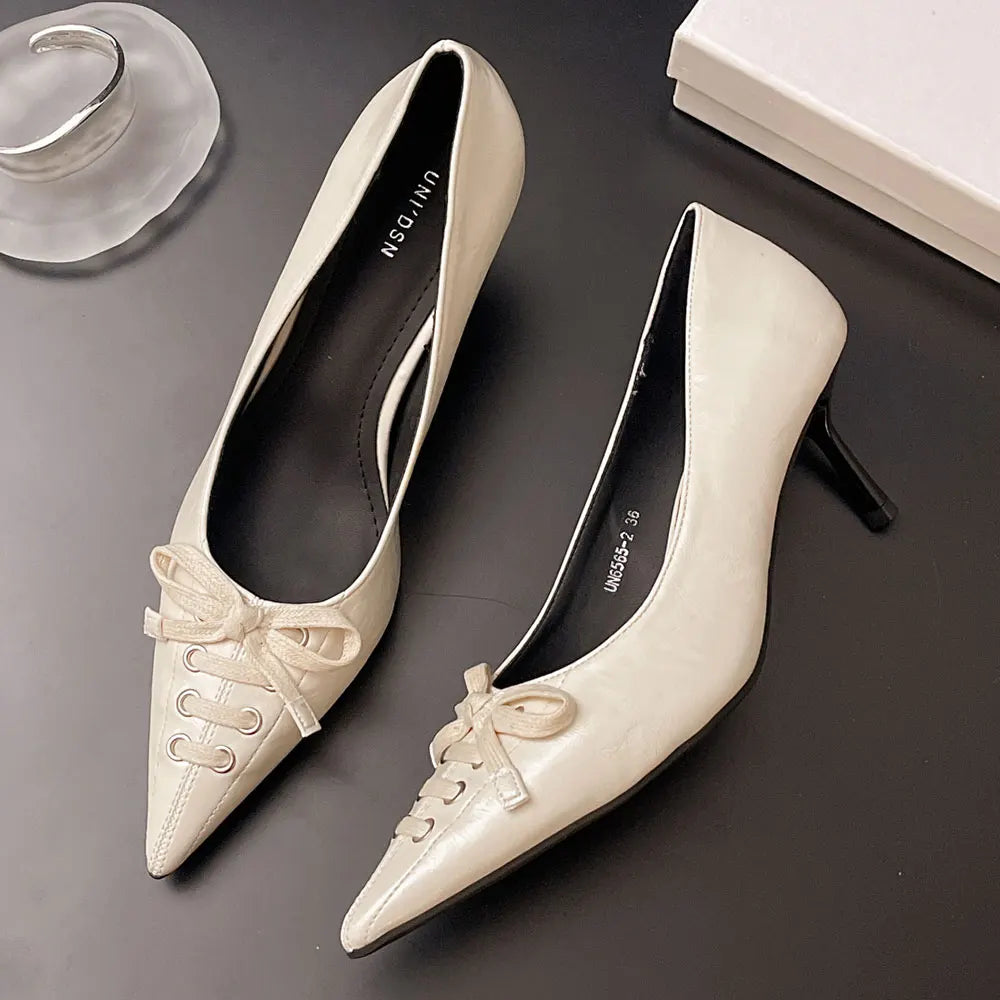 2026 Size 42 Vintage y2k Flowers Black Pointy Toe Slingback Pumps Cross-strap Summer 5cm Kitten Heels White Lady Shoes Women