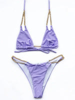 Sexy Cow Print Halter Metal Chains Brazilian Bikini Women Swimsuit Female Swimwear Two Pieces Bikini Set Bathing Suit Swim Lady