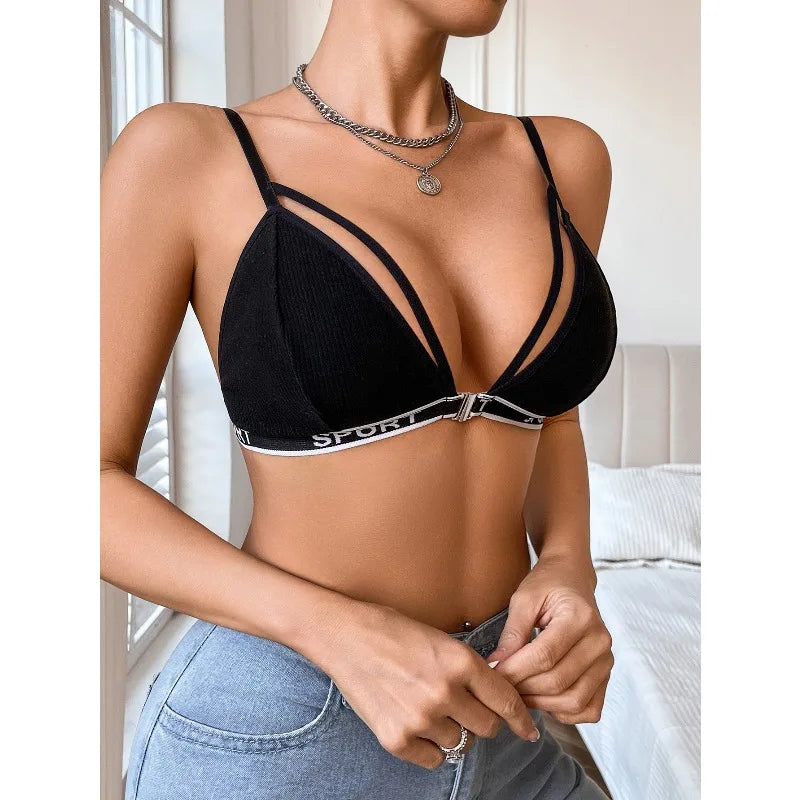 2025 New Style Women Backless Bras Thin Push Up Front Closure Double Strap Deep V Triangle Bra Comfortable Breathable Underwear
