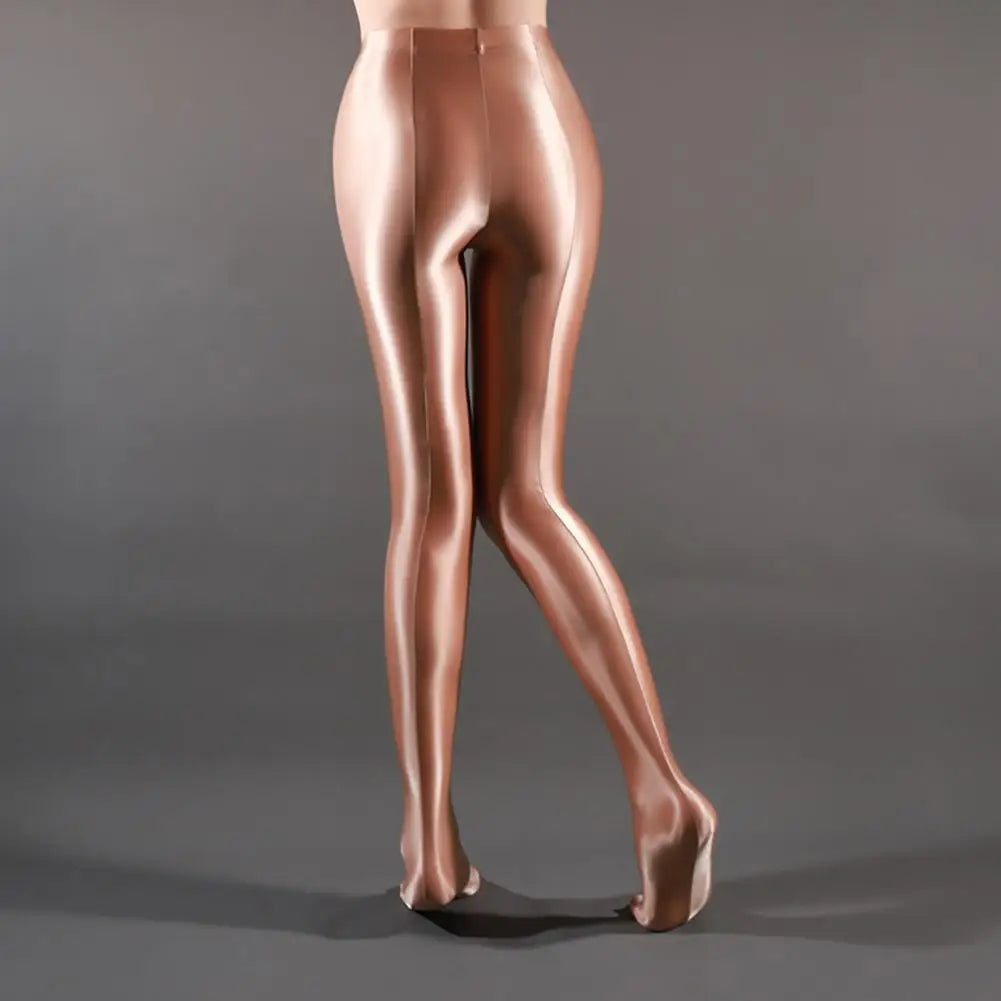 Women Leggings Stage Performance Glossy Shiny High Waist Fitness with Socks Stage Show Skinny Yoga Trousers Women Clothing