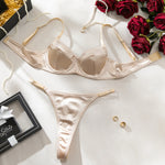2 Pcs Sexy Bra Set Women Underwear Underwire Push Up Satin Patchwork Bras and Thongs Suits Attractive Bilizna Intimate Set