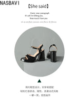 NASBAVI Women Patent Leather Sandals Super Chunky High Heeled Ankle Buckle Shoes Platform Summer Thick Heel Sandal Ladies 35-43