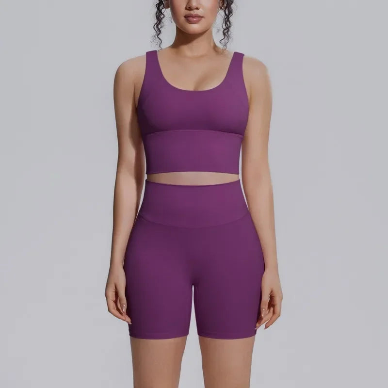 Women's Yoga Set Sports Running Fitness Beautiful Back Vest Hip Lifting Slim-Fit High Waist Shorts Training Gym Workout Suits