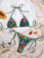 2026 Trendy String Bikini Set Triangle Top Side Tie Bottoms with Metallic PendantSolid Color Contrast Trim Women Swimwear