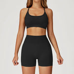 Women's Seamless Yoga Set Quick Drying Slim Fit High-end Feeling Exposed Feeling Set Outdoor Sports and Running Fitness Set