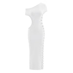 2026 Summer Women's Sexy Dress Off Shoulder Short Sleeve Side Ripped Cutout Bodycon Long Dress for Party Club Out Going