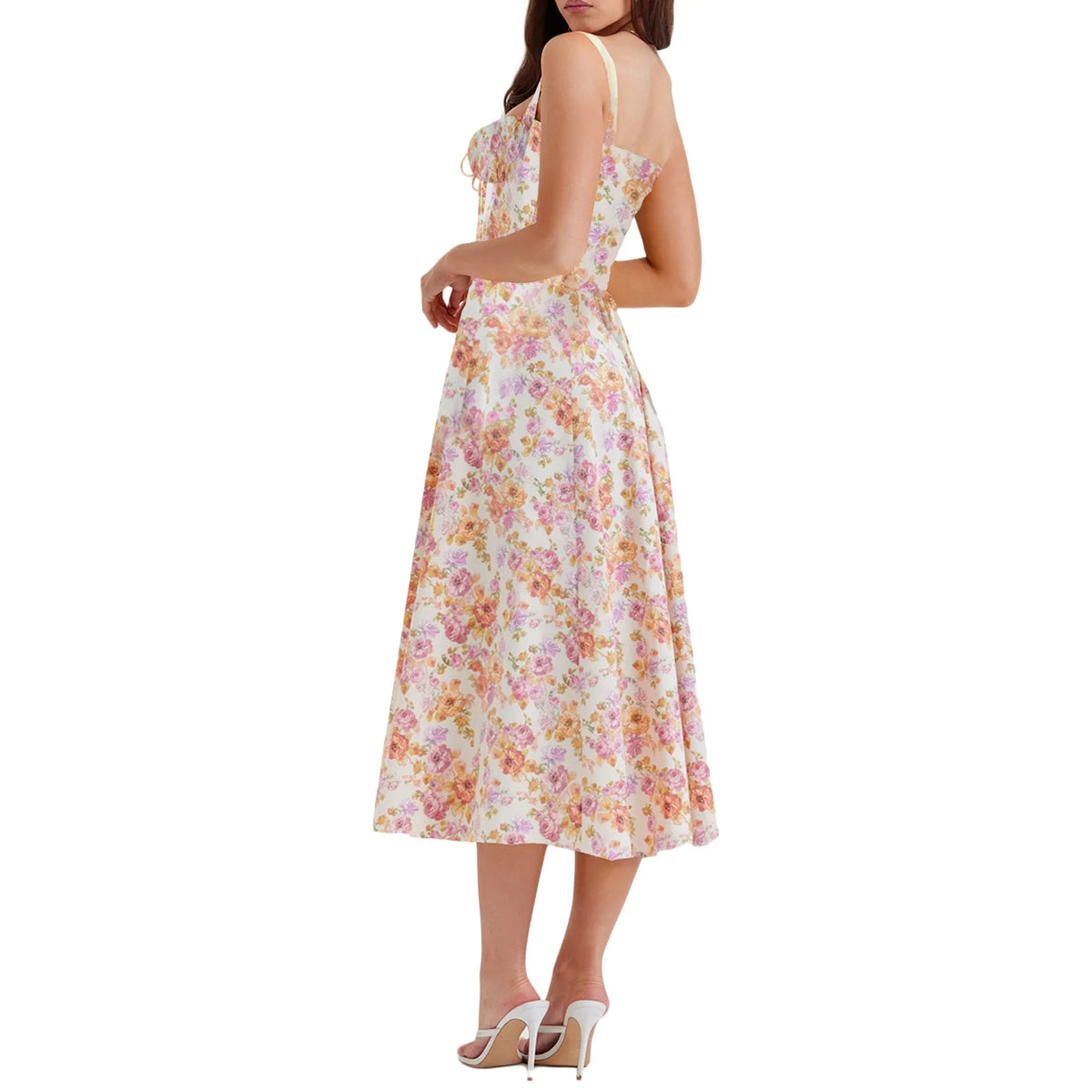 Sexy Low Cut Spaghetti Strap Maxi Dresses For Women Color Flower Printed Chest Wrap Bowknot Leace-up Long Dress Elegant Vestidos
