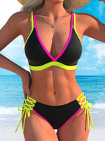 Sexy Neon Yellow Gradient Bikinis Sets Bathing Suits Swimwear Women 2026 V Neck Push Up Drawstring Side High Waist Swimsuit