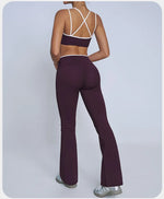 Tight Naked Yoga Shorts Suit Women Double Strap Sports Bra High Waist Flare Leggings Fitness Suit Gym Running Workout Clothes