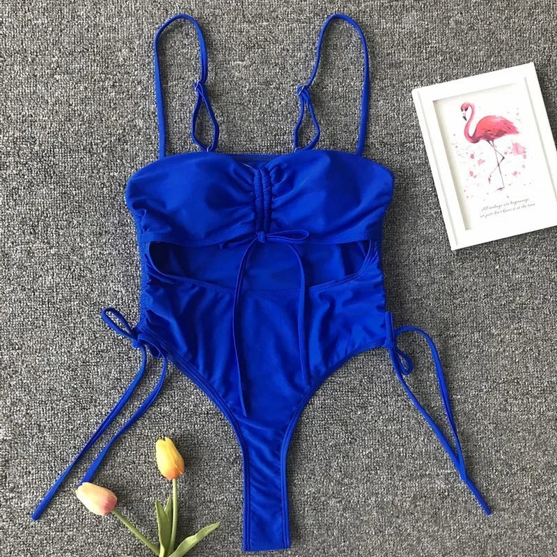 Neon Green Tummy Cut Out Female Swimwear One Piece Swimsuit Women Thong String Monokini High Leg Cut Bathing Suit Swim Bodysuit