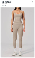 Summer Seamless Yoga Sets Women Outdoor Slimming Sports Tank Top High Waist Hip Lifting Leggings Gym Fitness Suits Tracksuit