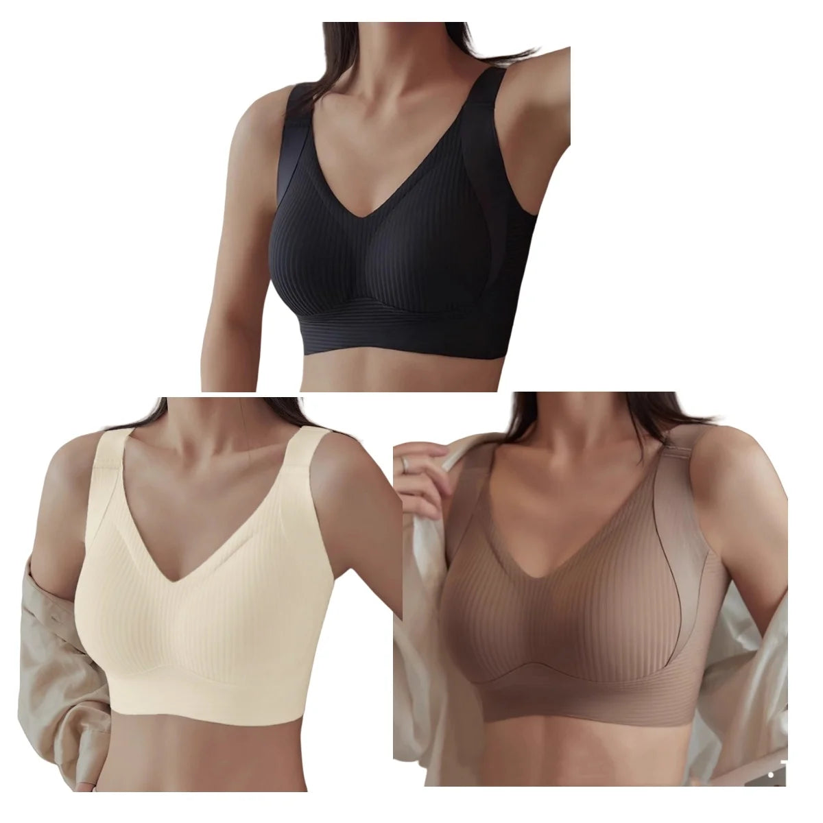 3Pcs/Set Push-Up Bras Women Padded Side Support Underwear Non-wire Bra Comfort Wide Straps Lingerie Plus Size Intimates M-4XL