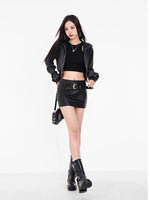 American A-line Half Length Skirt Spring/summer Small Spicy Girl High Waist Slim Fit Tight Sexy Shining Leather Short Skirt 3XQZ