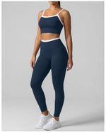 Double Layered Contrasting Yoga Sets Women Shock-absorbing Sports Bra Gym Workout Clothes Outwear High Waist Pants Fitness Suits