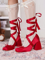 2026 Big Size 43 Cute Red Lolita Ankle Wrap Pumps Sweet 9cm Square High Heels Gothic Cosplay Ballet Style Mary Janes Shoes Women